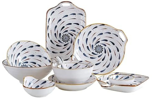 ☆ Set di stoviglie resistenti alle scheggiature, 21 pezzi di set da tavola giapponesi sottosmalto dipinti a mano, ciotola di cereali bianchi e servizio di piatti da bistecca per 4 persone, bianco