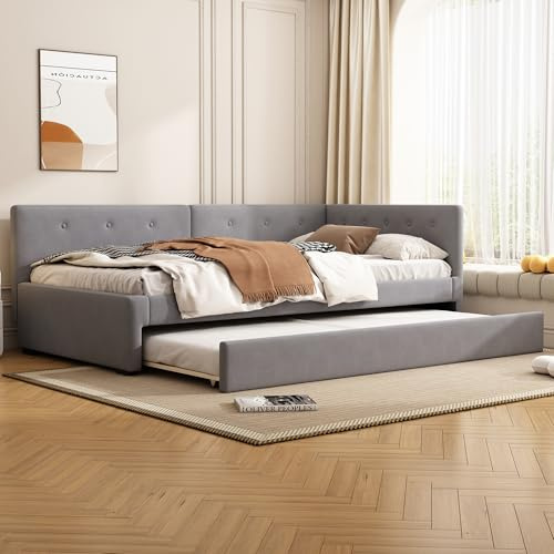 MURUL Daybett 90x200cm, Tagesbett mit Rollbett, Schlafsofa, Minimalistisches Styling, Einzelbett,Ohne Matratze (Grau)