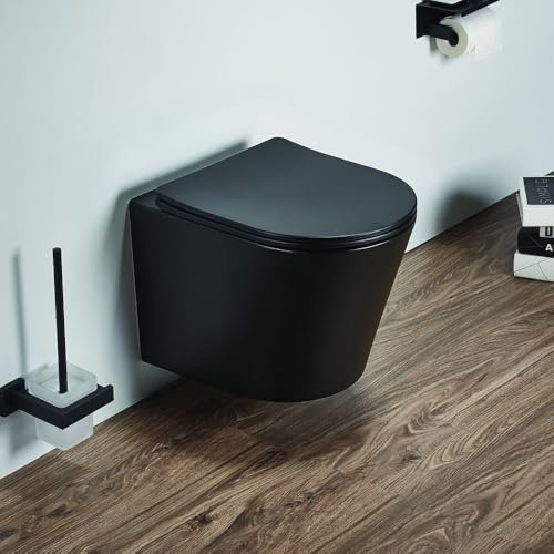 Milano Elements Graphite Round Wall Hung Toilet WC Pan Soft Close Seat