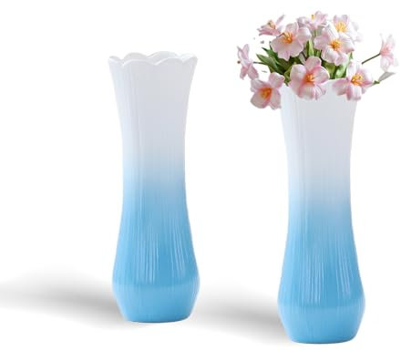 Vaso Fiori Bianco in Ceramica Minging - Stile Minimalista, da Interno e Tavolo per Erba di Pampa, Fiori Secchi e Freschi - Moderno (Blu)