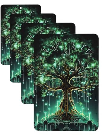 Magical Green Tree Car Air Fresheners 4 Pcs Hanging Scented Cards for Car Air Freshener Fragrance Scented Cards Funny Car Aromatherapy Tablet for Rearview Mirror Wardrobe Shoe Cabinet