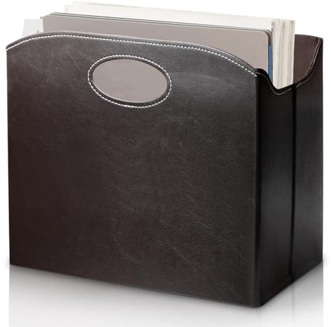 WIYETY Leder Zeitungsständer Modern, Leder Zeitschriftenhalter mit Griff, Zeitungsständer aus Leder mit Fächern, Zeitungskorb Faltbar, Magazinhalter Zeitungskorb für Zuhause Büro Wohnzimmer