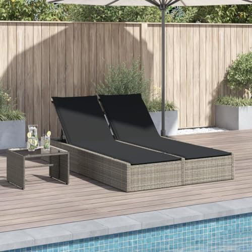 Xichuzi Doppel-Sonnenliege mit Kissen Hellgrau Poly Rattan, Gartenliege, Liegestuhl, Sonnenstuhl, Sonneninsel Outdoor, Liegen, Gartenmöbel, Bäderliege, Relaxliege - 368633