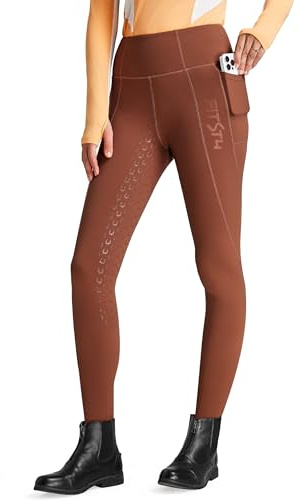 FitsT4 Sports Pantaloni da equitazione invernali da donna, foderati in pile, pantaloni da equitazione con seduta completa, in silicone, Ruggine, S