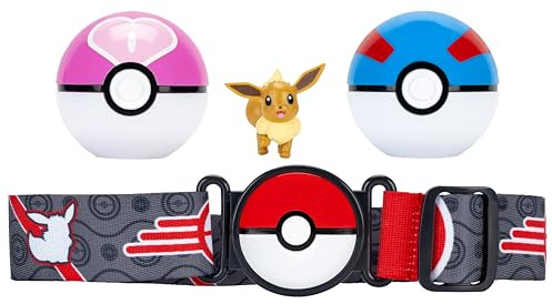 Pokémon Eevee Clip ‘N’ Go Belt Set - 2-Inch Eevee Battle Figure with Great Ball, Love Ball, and Themed Belt