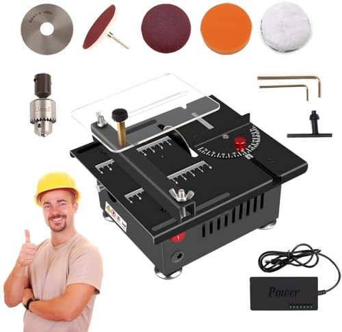 Mini sega da tavolo elettrica da tavolo, regolabile a 7 velocità con profondità di taglio di 16 mm, ideale per la lavorazione del legno, hobby fai da te e modellismo