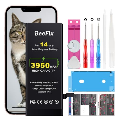 Beefix Batterie pour iPhone 14: Haute capacité 3950mAh Li-ION Batterie de Remplacement avec Outils de réparation Compatible avec Le modèle A2882,A2649,A2881,A2884,A2883