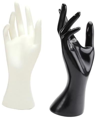 TOPPERFUN 2 Stück Weibliche Schaufensterpuppen Hände Schmuckhalter Schmuckpräsentationsständer in Weiß und Schwarz Robust Verschleißfest Multifunktional für Ringe Armbänder Zufällige Farbe