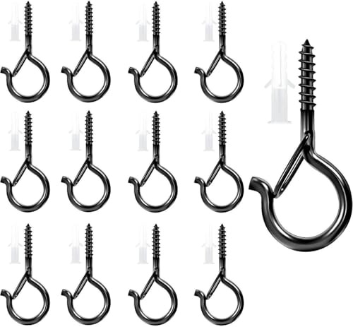 12 PCS Screw-In Hooks for Wood – 2.2 Inch Plastic-Coated Metal Wall Hooks – Ideal for Ceiling, Under Cabinet & Shelves – Perfect for Hanging Plants, Lights, Kitchen Tools & Bird Feeders (Black)