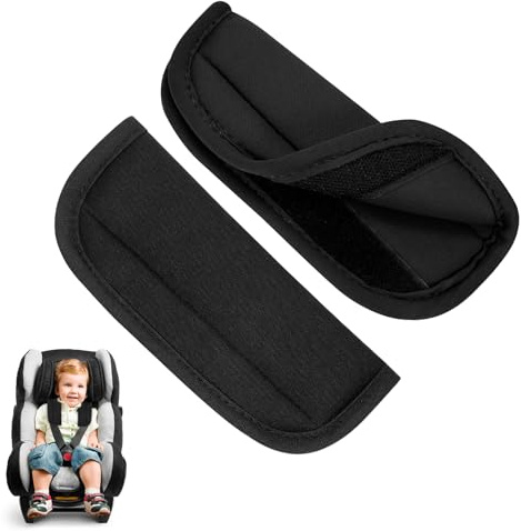 WEDAWIN 2 PCS Almohadilla Cinturon Coche Niños, Protector Cinturon Coche, Soporte para la Cabeza y el Cuello del Niño, para Todas las Fundas de Cinturón de Seguridad de Cochecitos Infantiles (Negro)