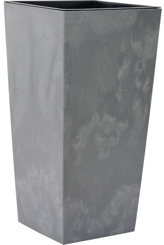 Nizza Stone Pot de Fleurs en Plastique avec Insert Gris Aspect béton 25 x 46,5 cm