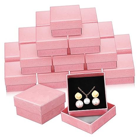 WRITWAA 24pezzi Porta Gioielli Per Anelli Rosa Organizer Donna in Cartone Resistente Con Protezione Polvere Design Elegante Per Collane Orecchini Bracciali