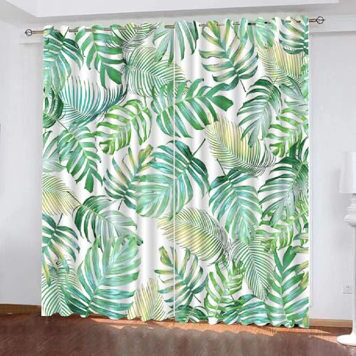 HABEAT 3D Palmblätter Gardinen Abdunkelnde Palmblätter Kindervorhänge Vorhang mit ösen 2er Set Vorhänge Blickdicht Verdunkelungs für Kinderzimmer Schlafzimmer Wohnzimmer B 200 X H 160 cm（Motiv 43-8）