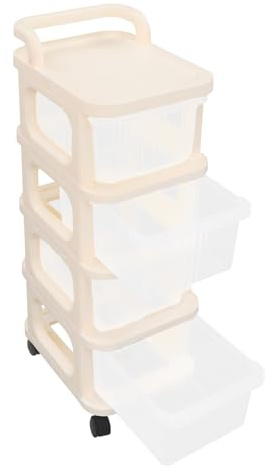 4 Drawers Plastic Storage Cart Multipurpose Mobile Organizer Unit Utility Rolling Trolley with Lockable Wheels for Home Office School Salon & Beauty, White