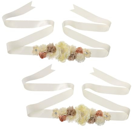 Healeved Fascia per Maternità Regolabile con Fiori e Cristalli Cintura Addominale Comoda per Futura Mamma Accessorio per Foto di Gravidanza e Shower Set da 2 Pezzi Beige Elegante