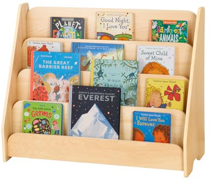 OOOK Bücherregal Kinder Holz mit 4 Ablagen, Frontales Bücherregal Kleinkind | Geräumige Aufbewahrung, Kinderfreundliche Höhe, Kinder Regal für Schlafzimmer, Spielzimmer und Kindertagesstätten