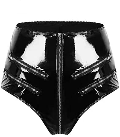 Generico Perizoma Donna Sexy Hot Mutande A Vita Alta con Cerniera Modellante File Aperto in Pelle PVC Lucido Slip Bikini Bassa Micro Thong Aperti Costume Brasiliana Mutandine per Donne Sexydonna