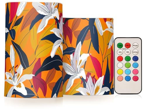 KLL Candele decorative a forma di fiore di giglio rosso scuro nero con timer, luci elettroniche, telecomando con timer, per esterni e esterni, alimentate a batteria