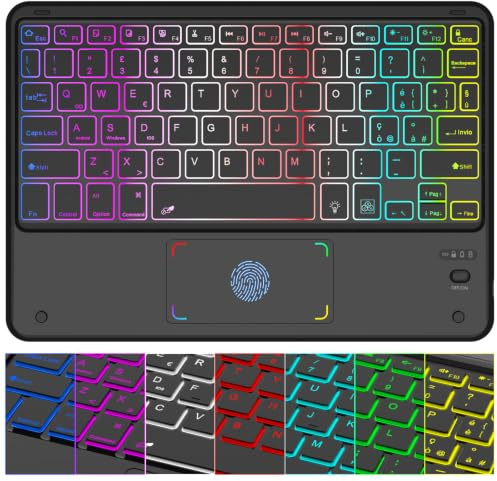 Tastiera Wireless Bluetooth con Touchpad, Rechargeable Tastiera Universale | Ultra Sottile Tastiera Retroilluminata per Tablet Samsung/IOS/Android/Windows/Telefoni, Layout Italiano QWERTY