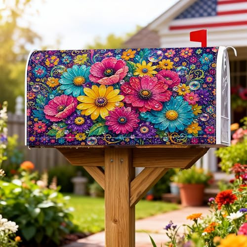 Magnetische Briefkastenabdeckungen, lebendige bunte Chrysanthemen-Rose, Frühling, Pfirsich, dekorative Briefkastenabdeckung für den Außenbereich, Hof, Dekoration, 45,7 x 53,3 cm