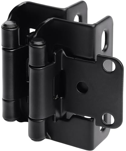 DecoBasics 50 Pack 1/2 Overlay Black Cabinet Hinges for Cabint Doors (25 Pairs) – Self-Closing Partial Wrap Semi-Concealed Face Frame Hinge for Cupboard & Kitchen Doors w/Screws & Quiet Bumpers