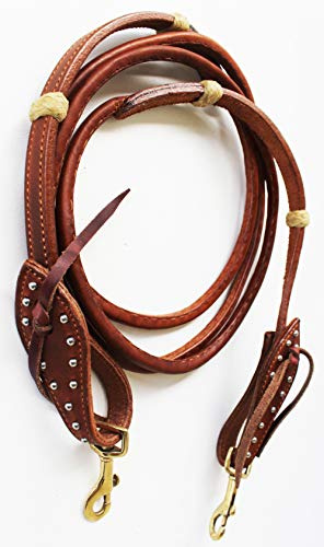 CHALLENGER Horse Western Leather Rolled Tie End Barrel Reins Brass Rawhide 66RT13