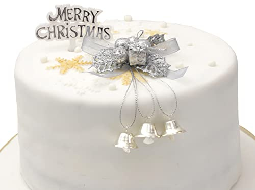 Evelay Silver Cake Toppers Merry Christmas Cake Decoration Bell Cupcake Toppers Decoration (Silver Bell Set)