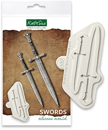 Katy Sue Swords Silicone Mould for Cake Decorating & Craft. Makes 2 Swords 12 & 9cm for Fondant, Sugar Paste, Air Dry Clay from Katy Sue Moulds. Makes Cake Decorating Embellishments or Toppers