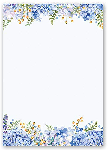 Motif Letter Paper! Flowers & Petals Blue Hydrangeas 50 Sheets DIN A4 - Paper-Media