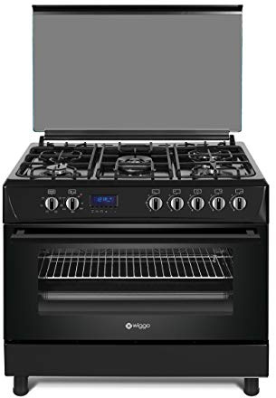 WIGGO Cocina de gas modelo wo-e909r | 90 cm | 5 quemadores | parrilla eléctrica | 110 litros (Negro)