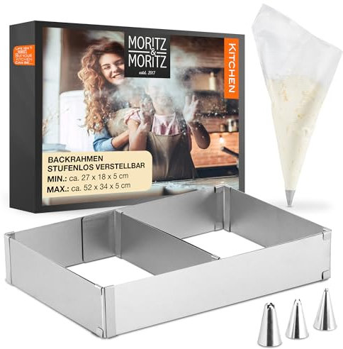 Moritz & Moritz Stampo Rettangolare Torta - Regolabile in Modo Graduale - 51x33x5cm (max) - Per Cuocere e Decorare