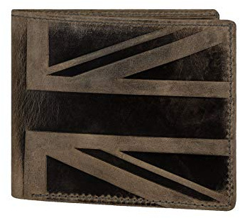 Hudson & James Designer London äkta slitet läder herrplånbok med dragkedja myntficka kreditkortshållare dubbelvikt handväska UK Union Jack, Mörkbrunt, M, Avslappnad