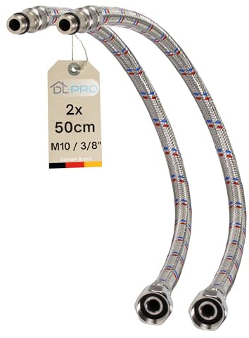 DL-pro 2x 50cm Anschlussschlauch Panzerschlauch G 3/8 Zoll x M10 Länge flexibel für Armatur Wasserhahn | Gemäß KTW-A DVGW (2)