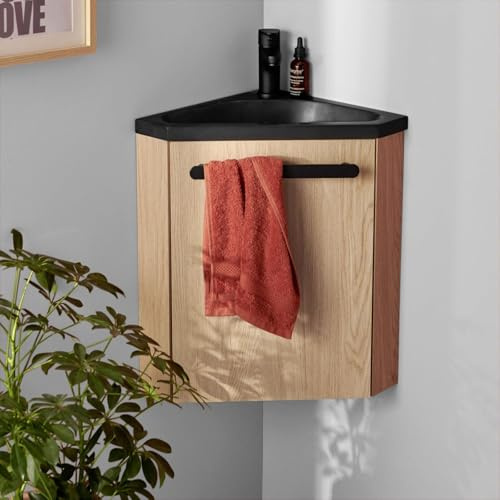 Skino Waschbeckenunterschrank, Eck, Eiche, Schwarz