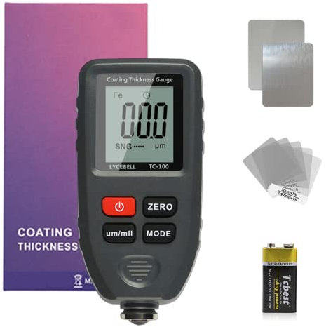 LYCEBELL Schichtdickenmessgerät, Mini Autolack-Dickenmessgerät mit Sensor für Auto Fe& NF, Stahl Aluminium Metalle Messbereich 0-1300um (0-51,2 mil）mit LCD Bildschirm