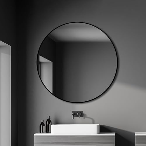 Talos Black OROS Spiegel rund Ø 100 cm – Runder Wandspiegel in matt schwarz – Badspiegel mit hochwertigem Aluminiumrahmen – Moderner Badezimmerspiegel für stilvolle Akzente in Ihrem Zuhause