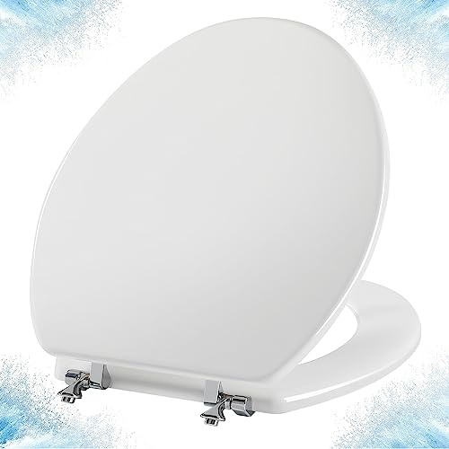 Angol Shiold Wood Toilet Seat, Zinc Alloy Hinges (Round, White)