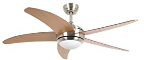 Bastilipo - Malibú NIQUEL 3 LED - Ventilador de techo con mando a distancia y luz LED - 5 Palas reversibles - 132 cm - Color Nogal + Haya