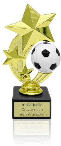 Star Pokal mit Gravur Wunschtext | Fußball Pokal | Pokale Kindergeburtstag | Pokal Star Geschenk für Kinder, Frauen und Männer | Wanderpokal für Fußball | Fussball Pokal Gold 16cm (Rotierender Ball)