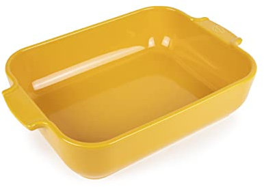 PEUGEOT - Rectangular Ceramic Baking Dish - 32 cm (including handles) x 20 cm x 6.5 cm - Capacity: 2.7 L - 4-5 Servings - 10 Year Guarantee - Made In France - Saffron Colour