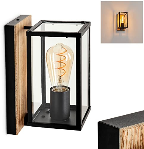 HOFSTEIN Außenwandleuchte Fortunies, Außenwandlampe aus Metall/Glas in Schwarz/Holzoptik/Klar, Wandleuchte Up außen im Retro-Design mit Lichteffekt, E27, IP44, Hof, Außenbereich, Terrasse, Haustüre