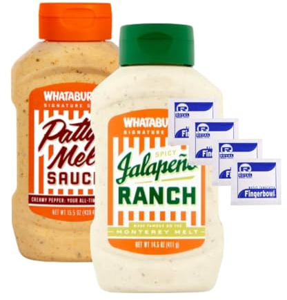 Signature Sauces 2-PACK Bundle, One (1) 14 fl oz Spicy Jalapeno Ranch, One (1) 15.5 fl oz Creamy Pepper, & Six (6) Wet Wipe Towelettes