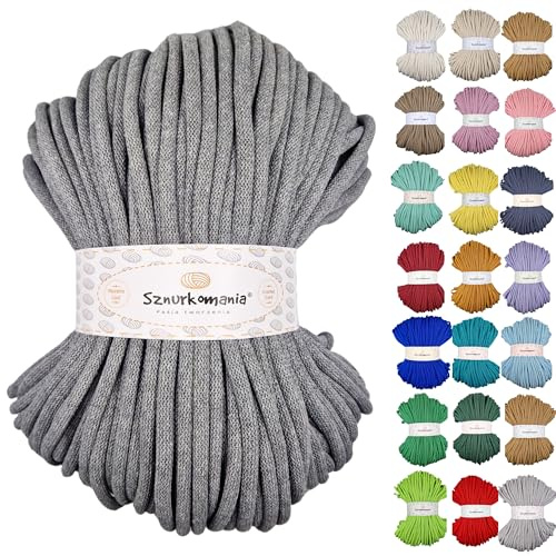 Sznurkomania, Baumwollkordel 9mm 100m, viele Farben, Makramee Garn, Baumwollgarn, geflochtene Baumwollkordel mit Kern, Makramee Kordel, Häkelkordel, Kordel 9mm, gehäkelte Tasche (Dunkelgrau)