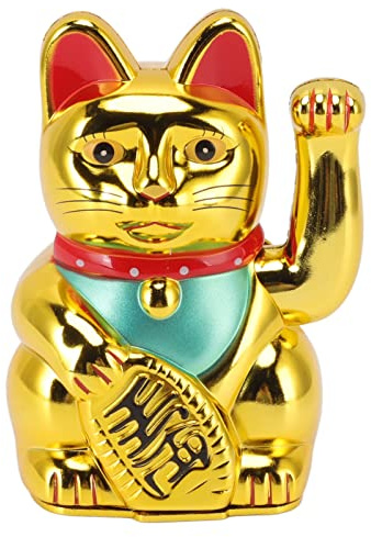 GOWENIC Good Luck Welcoming Cat, Battery Powered Fortune Cat, Wealth Cat Waving Cat for Hotel Restaurant, Housewarming, Opening a Store Home Blessing (5in Bright )