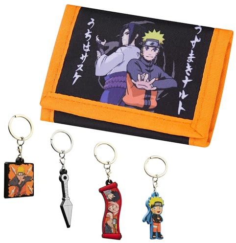 NARUTO Geldbörse und Schlüsselanhänger Kinder Set - Kleine Geschenke für Kinder Anime Geldbeutel mit Metall-Schlüsselring