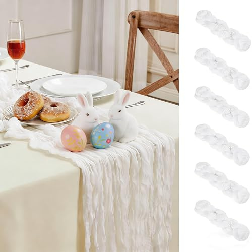 6 Pack White Cheesecloth Table Runner 10FT Long Easter Spring Boho Gauze Table Runner Rustic Sheer Runner for Mother's Day Wedding Bridal Baby Shower Birthday Party Table Decor Easter Decorations