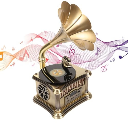 Septpenta Mini Phonographe Rétro Vintage Gramophone Tourne Disque Vinyle Haut Parleurs Stéréo, Son Stéréo HiFi, Module Radio FM Haute Sensibilité, Chargement USB, avec Télécommande