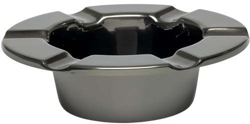 Stinky Cigar One-Piece Ashtray - Durable Stainless Steel, Rustproof, Unbreakable Design - Windproof Deep Bowl with 6 Stirrups for Consistent Burn - Perfect for Patio Relaxation - Black Nickel Plated
