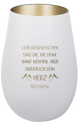 Der-Porzellan-Laden Windlicht mit Gravur Lieblingsmenschen sind die | Weiß Gold, Teelichthalter aus Glas mit Spruch, Tischdeko modern