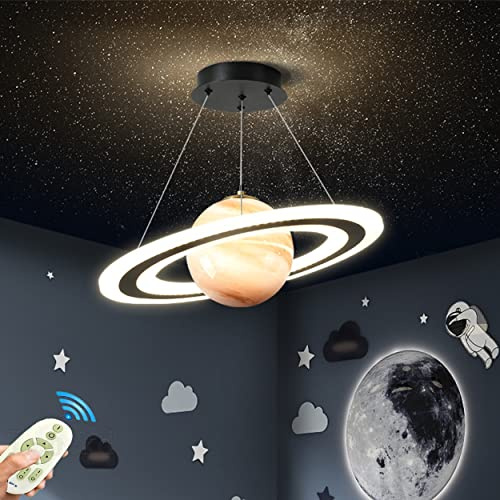 Kinderzimmer Lampe LED Pendelleuchte Planet Kinderzimmerlampe Dimmbar mit Fernbedienung Hängelampe Modern Rund Design Hängeleuchte Mädchen Jungen Mädchen Baby Kinder Schlafzimmer Pendellampe (Orange)